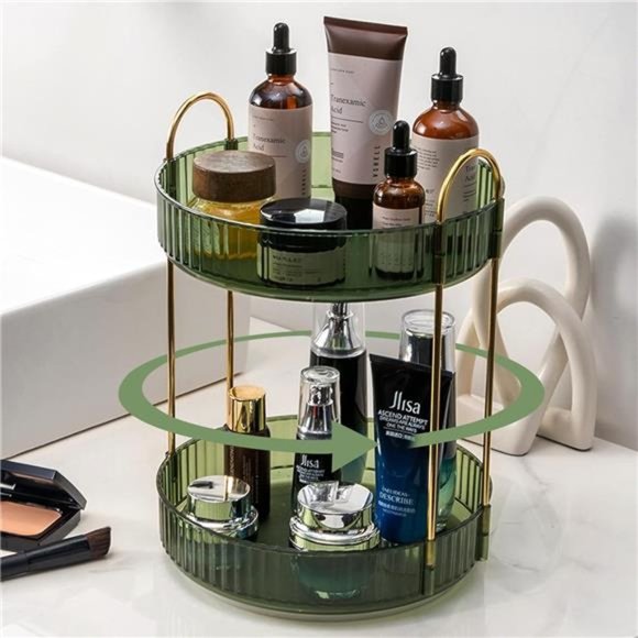 Rotating Makeup Organizer for Vanity 2 Tier,High-Capacity Skincare Clear Make Up - Picture 1 of 6